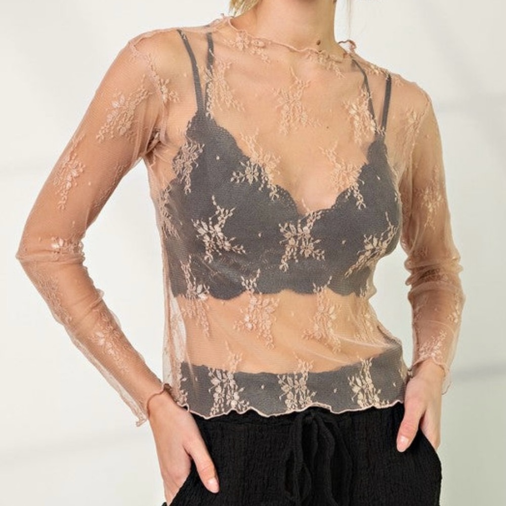 Nude Sheer Lace Top Size Large